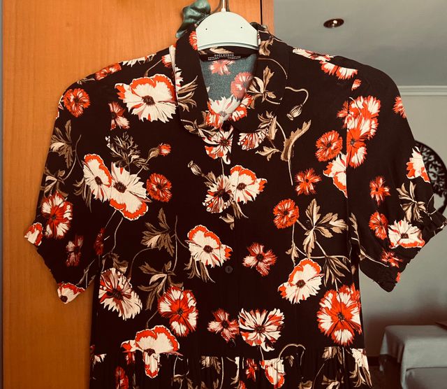 Vestido midi camisero Flores -Zara -Talla S