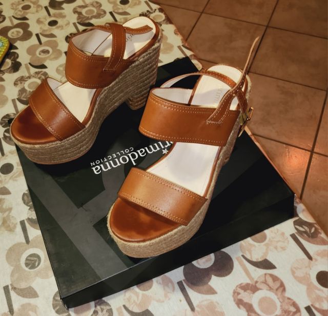 Sandali con zeppa cuoio n.37