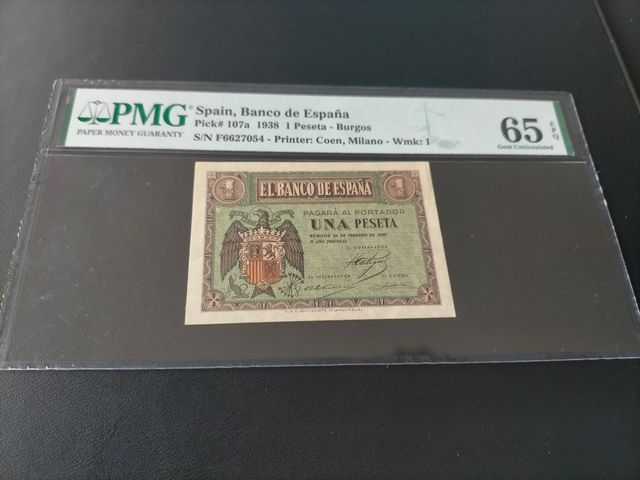 1 pesetas 1938 Febrero PMG65EPQ