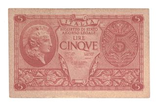 5 Lire, Biglietto di Stato, Atena (1944) - FDS