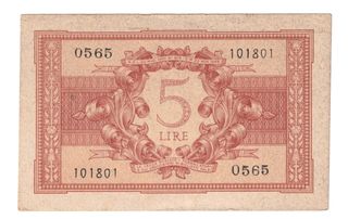 5 Lire, Biglietto di Stato, Atena (1944) - FDS