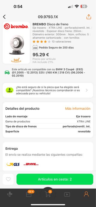 Discos de freno traseros brembo