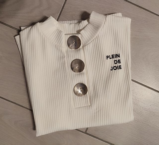 T-shirt a costine color bianco/panna