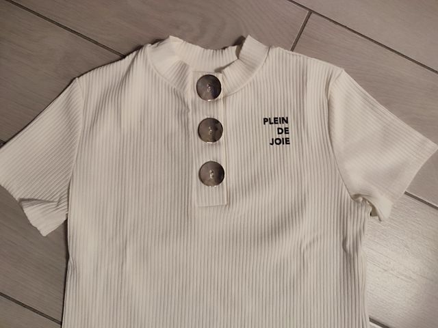 T-shirt a costine color bianco/panna