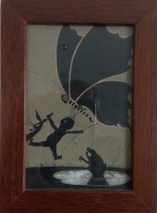 quadretto cornice in legno con farfalla