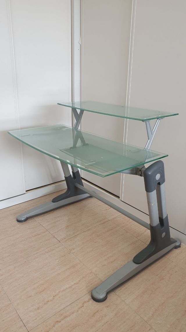 Escritorio de cristal 2 niveles para ordenador