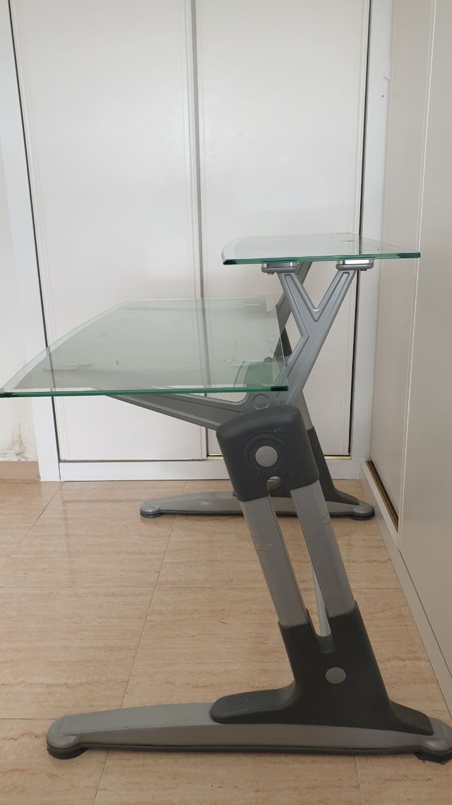 Escritorio de cristal 2 niveles para ordenador