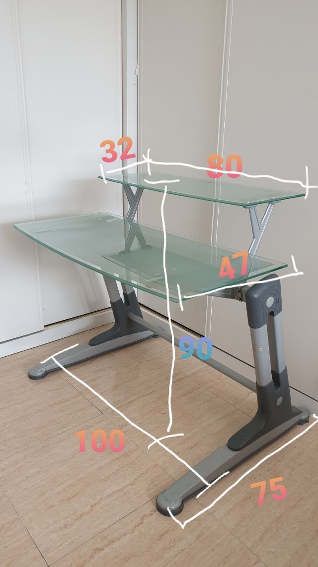 Escritorio de cristal 2 niveles para ordenador
