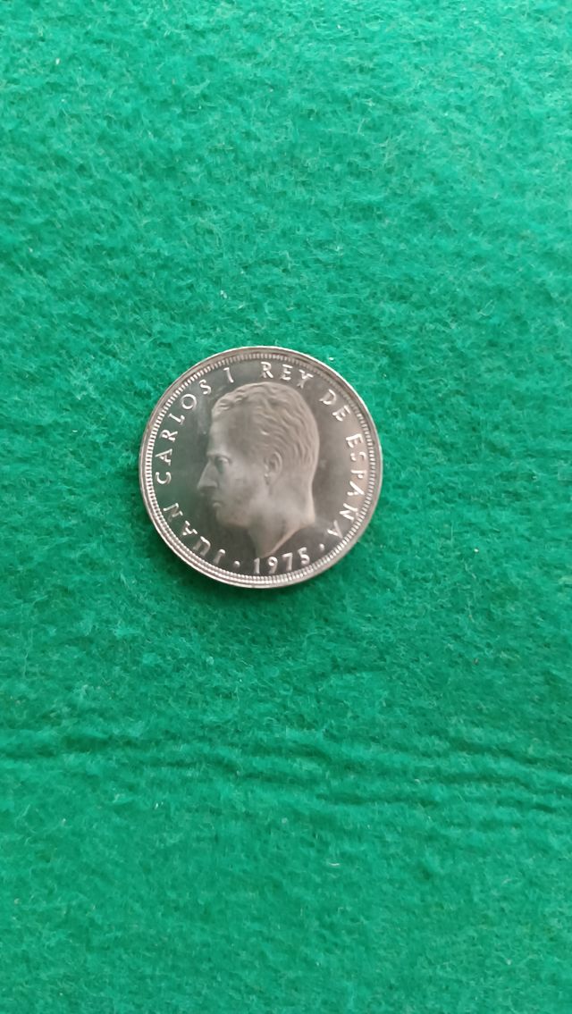 Moneda 25 Pesetas del 1975 JC I con un errore al cerchione
