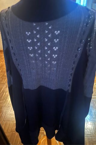 jersey asimetrico d lana en azul marino y gris