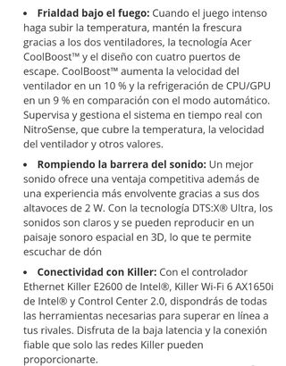 Ordenador portátil Gaming Acer Nitro 5 Intel I7