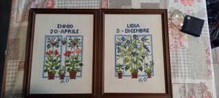 2 quadri ricamati a mano punto croce ennio +lidia