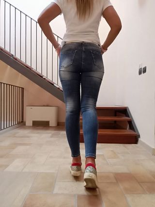 Jeans Hand Work bande laterali con dettagli strass