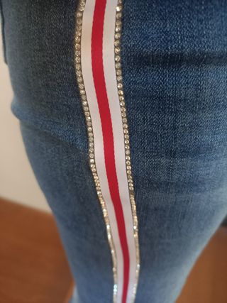 Jeans Hand Work bande laterali con dettagli strass
