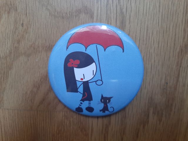 Broche grande vintage niña paraguas gato