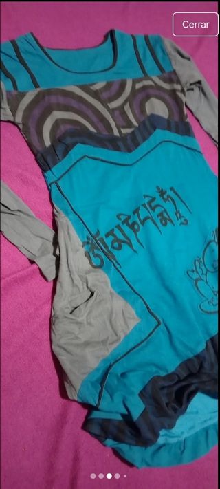 Vestido azul petróleo y gris manga larga