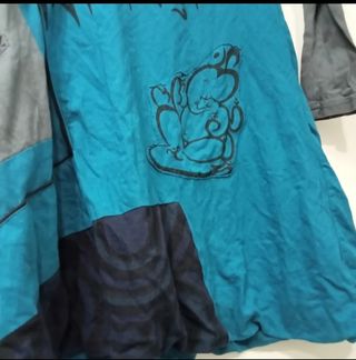 Vestido azul petróleo y gris manga larga
