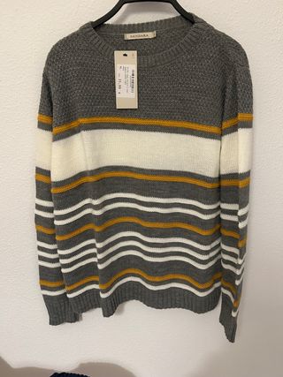 jersey gris rayas, punto gordo invierno