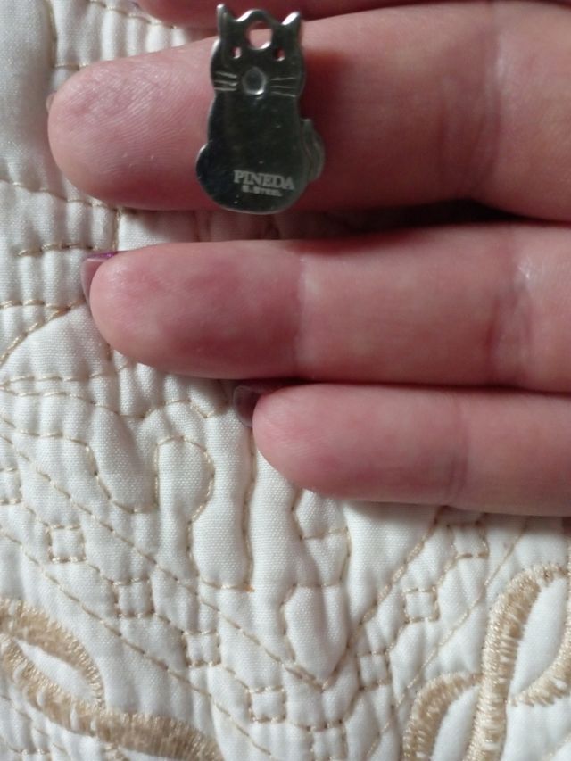 Colgante cat de acero inoxidable quirúrgico y oro.