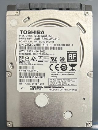 Disco duro TOSHIBA MQ01ACF050 2.5" 7200rpm 500GB