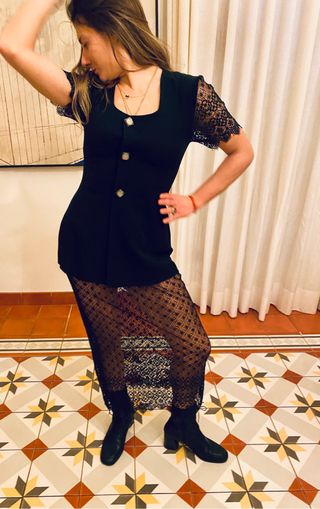 completo blazer vintage in pizzo nero