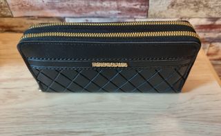 Cartera de gran tamaño de piel,para mujer.Negro.