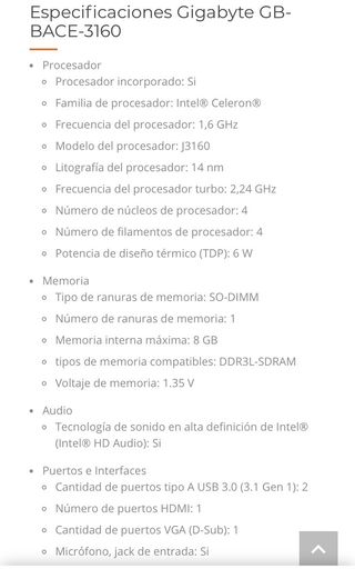 MINI PC BAREBONE GIGABYTE 128GB SSD W10