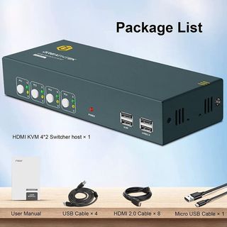 KVM Switch 2 Monitores 4 Puertos 4K@60Hz