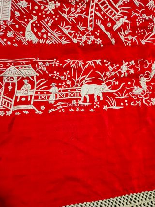 mantón de Manila antiguo cantones rojo y marfil