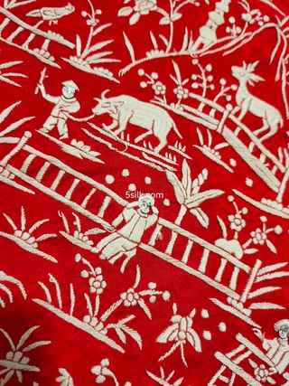 mantón de Manila antiguo cantones rojo y marfil