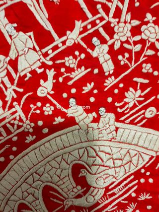 mantón de Manila antiguo cantones rojo y marfil