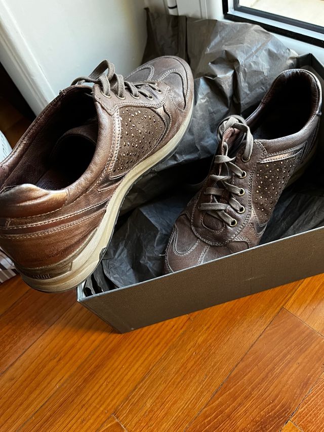 snikers nero giardini marroni in pelle