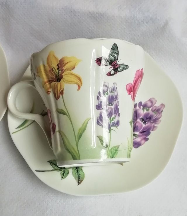 Set da caffè in porcellana decoro botanica fiori 