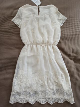 Vestido encaje boho marfil · Bershka · S · Nuevo