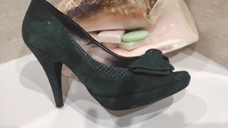 Zapatos peep toe verde botella T. 37