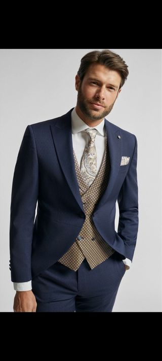 TRAJE DE NOVIO AZUL MICRODIBUJO - usado 1 vez