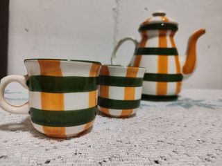 Jarra tetera tazas cerámica vintage clasico rayas