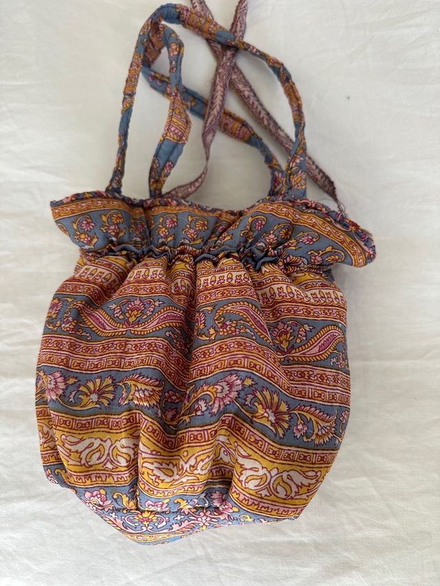 Bolso estampado tela de seda, asa corta y larga