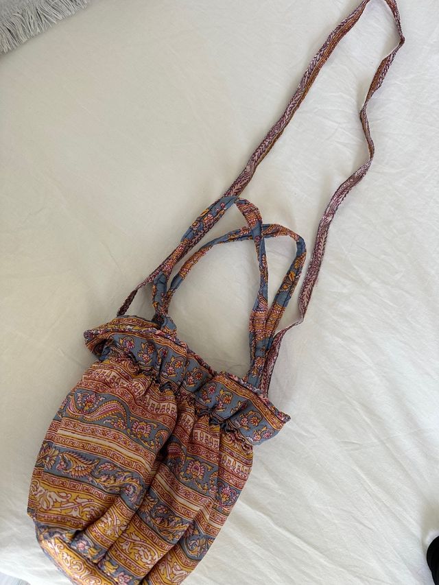 Bolso estampado tela de seda, asa corta y larga