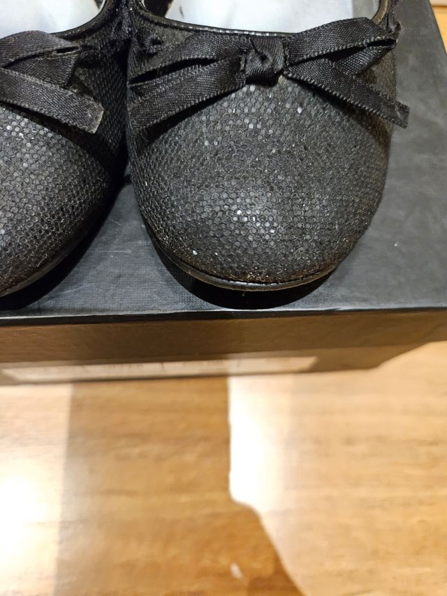 Bailarinas negras con brillos y lazo, Talla 37