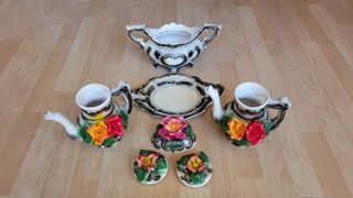 Antico set di fiori decorativi in ceramica