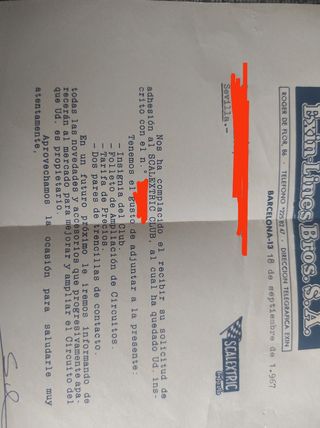 Carnet club de socio y envío sobre Scalextric