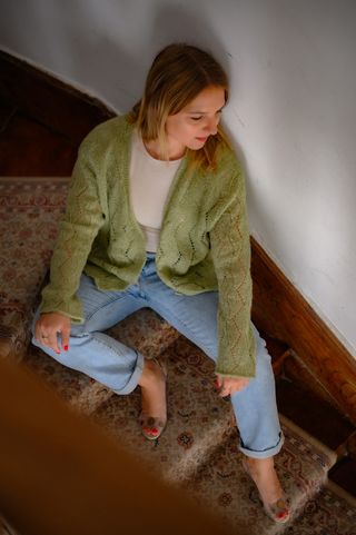 Chaqueta ligera de color de verde claro, cárdigan