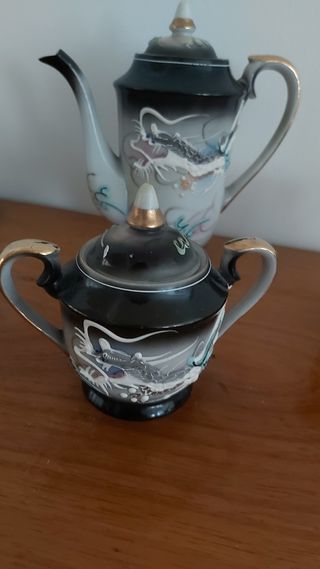 Set da tè giapponese antico, 4 tazze e 4 piatti