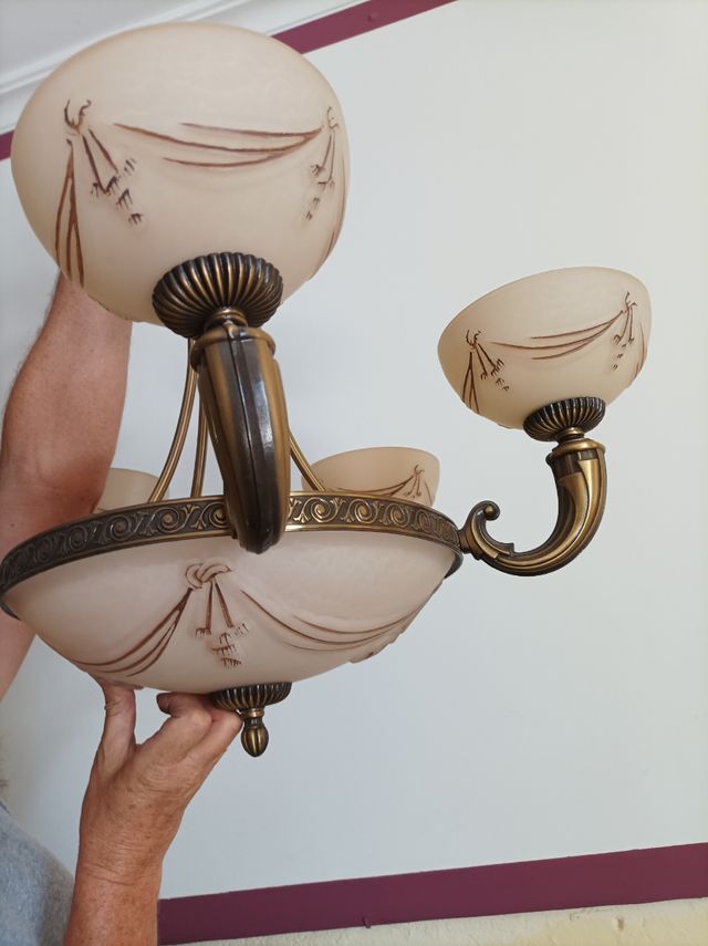 Lámpara de bronce de 5 brazos para techo