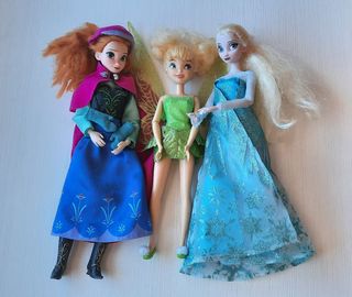 Muñecas princesas Elsa y Ana +Campanilla