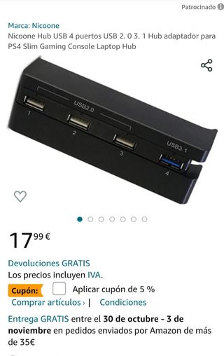 HUB USB MULTIPUERTO USB PS4 SLIM 