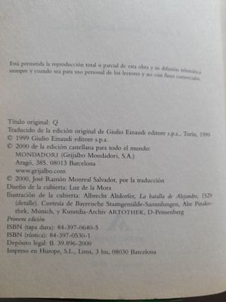 "Q" Luther Blissett. Ed. Mondadori. 1º Edicion