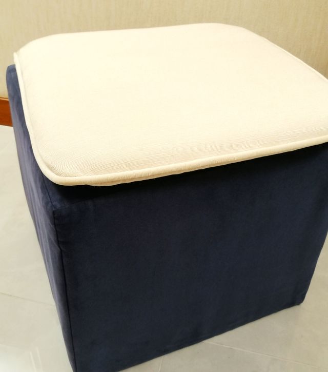 Pouf Blu in Velluto, Quadrato, Cubo + Cuscino in c
