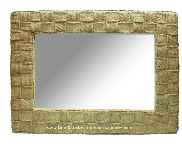 Espejo entrelazado de esparto natural horizontal